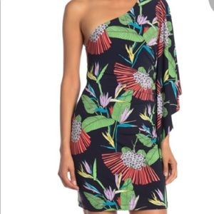 Trina Turk Tropical Floral Print One Shoulder Dress - Sz. 8